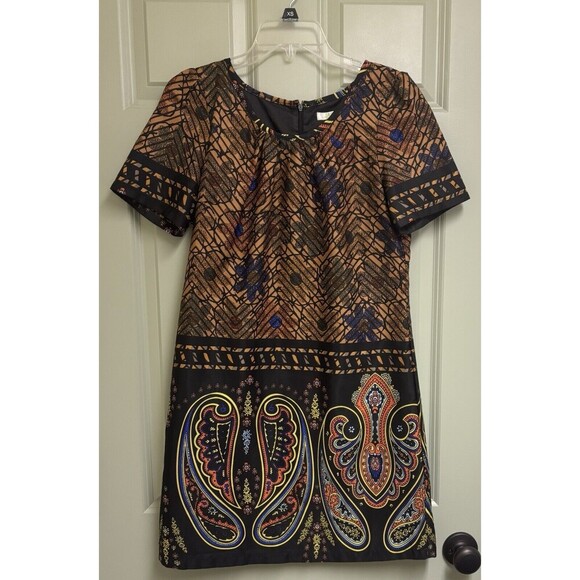 JADE MELODY TAM Shift Dress Size Small Brown Floral Paisley Short Sleeve Boho - Picture 1 of 15